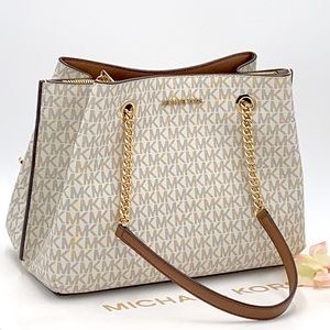 MICHAEL KORS TEAGEN LG LONG DROP SATCHEL VANILLA